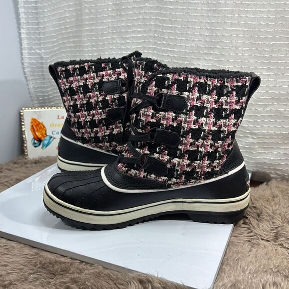 (C) SOREL Tivoli Tweed Winter Snow Boots in Pink and Black Women's size 9 - Picture 4 of 10